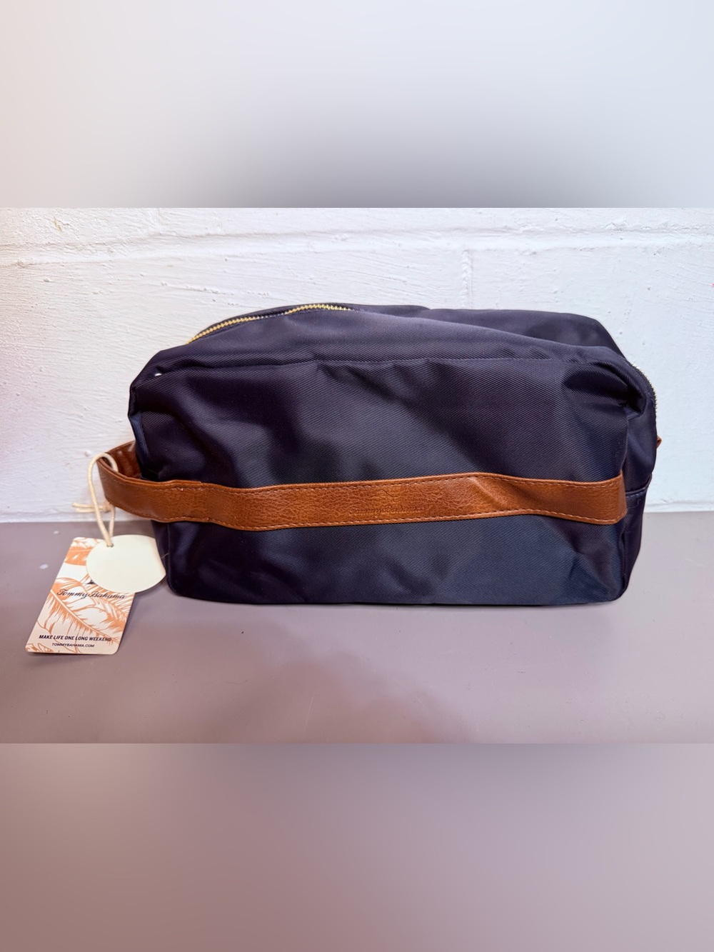 Tommy Bahama Blue Toiletry Bag with Brown Strap